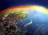 earth view of asia city lights with sun