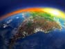 earth view of south america city lights with sun
